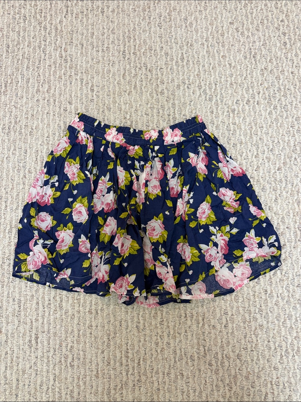 Ardene Navy Skater Skirt with Pink Rose Print